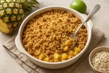 Tropische ananascrumble uit de oven met knapperige kruimellaag