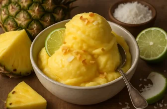 Tropische verfrissing: fluweelzachte ananassorbet met limoen en kokos, ook zonder ijsmachine