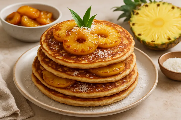 Van pan tot paradijs: pannenkoeken met gekaramelliseerde ananas en een vleugje kokos