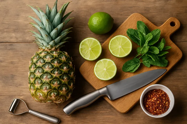 Ingrediënten en tools voor een geslaagde ananas carpaccio