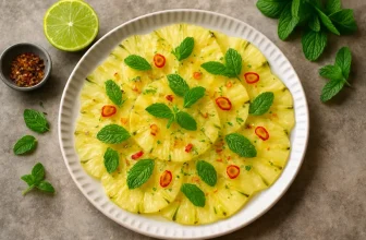 Zomerse carpaccio van ananas met limoen, munt en een pittige twist
