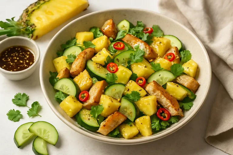 Zomerse frisheid op je bord: ananassalade die zoet, zuur en knapperig balanceert