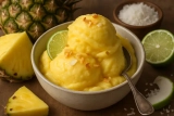 Tropische verfrissing: fluweelzachte ananassorbet met limoen en kokos, ook zonder ijsmachine